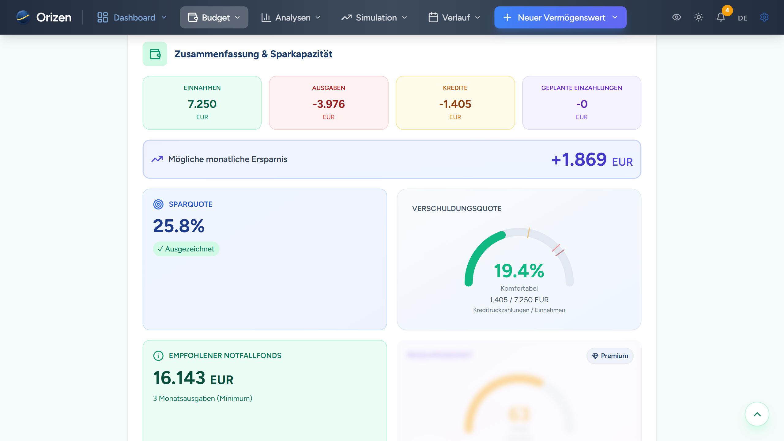 Screenshot — Monatsbudget