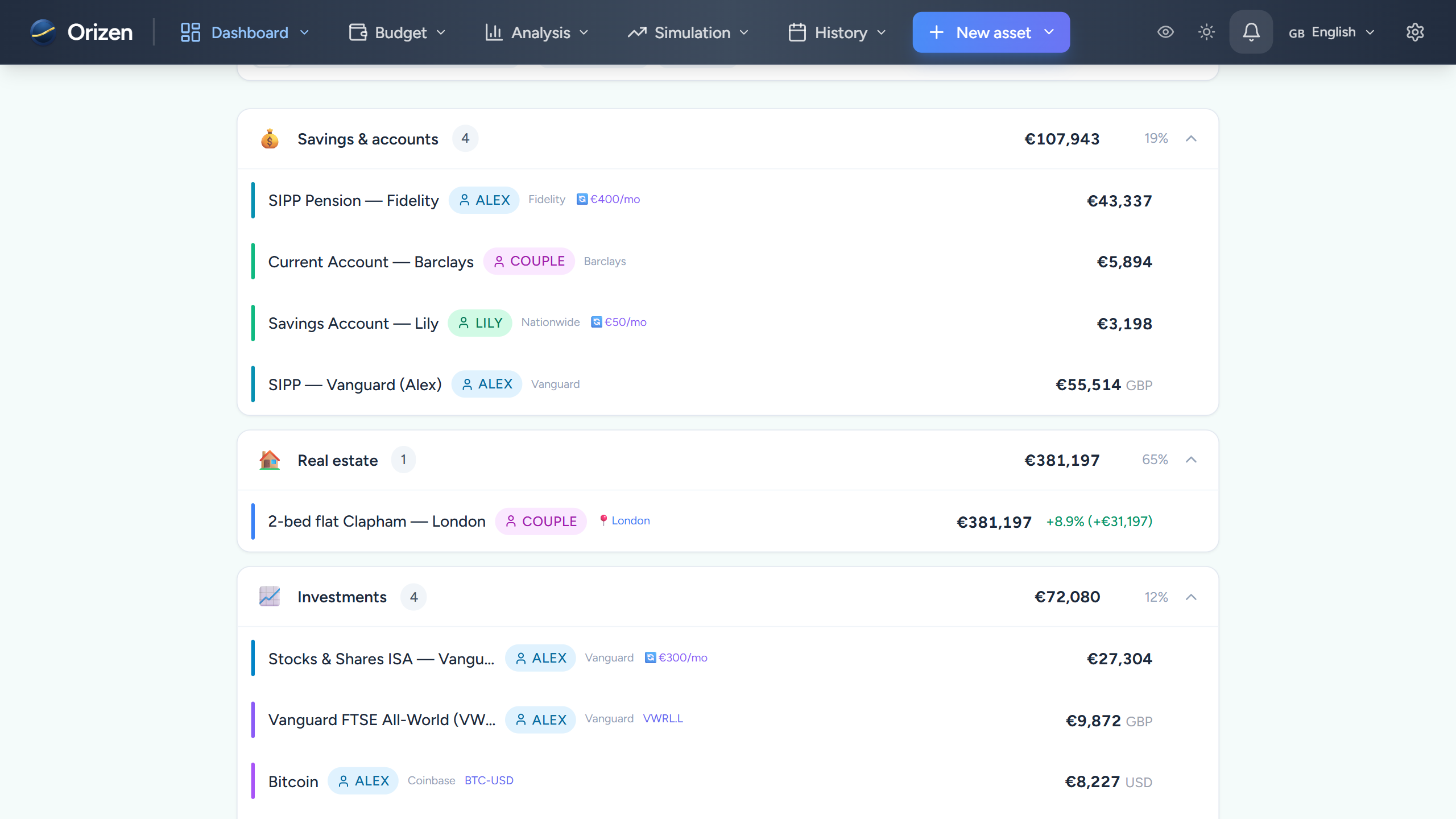 Screenshot — Complete wealth tracking