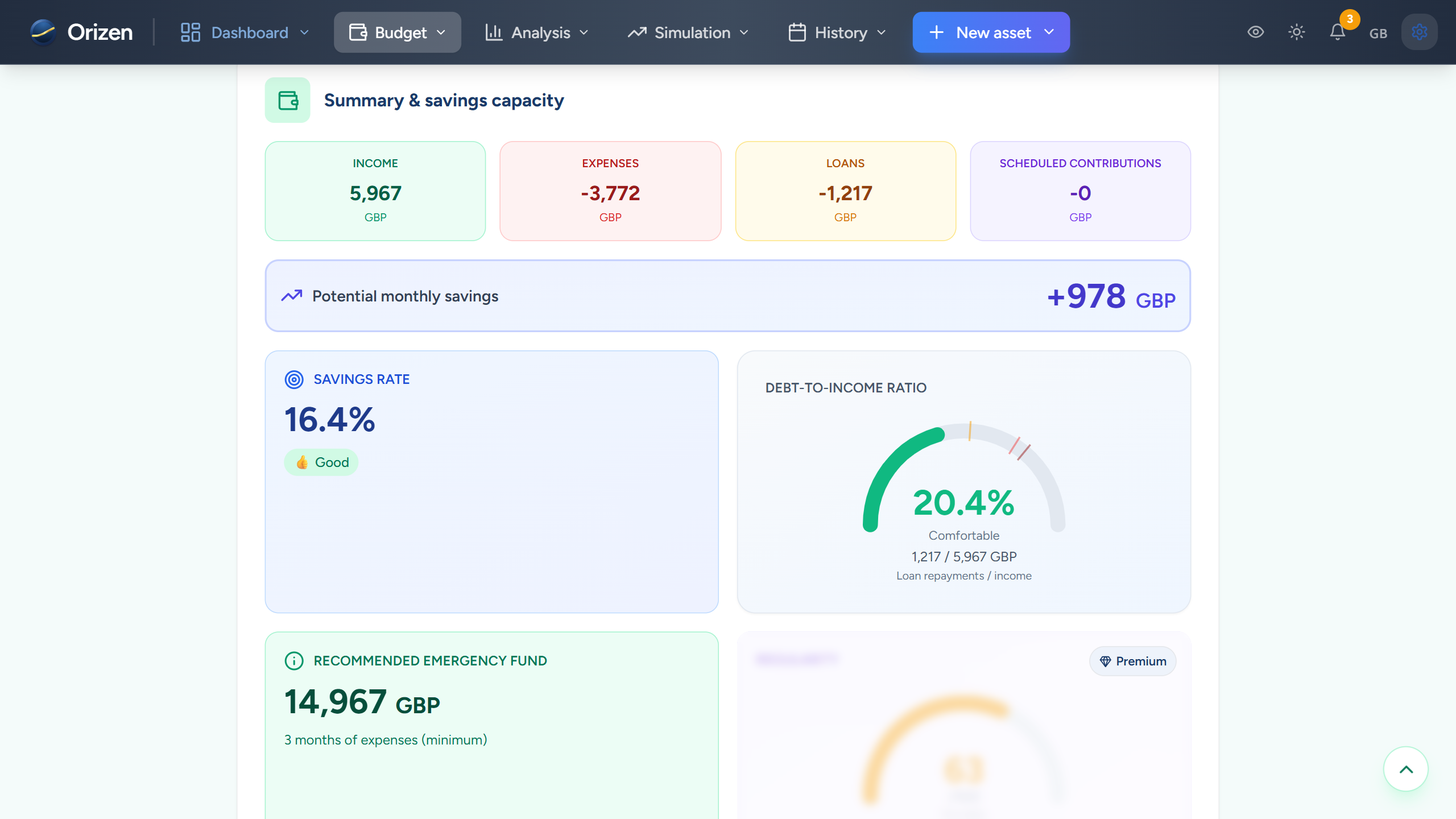 Screenshot — Monthly budget