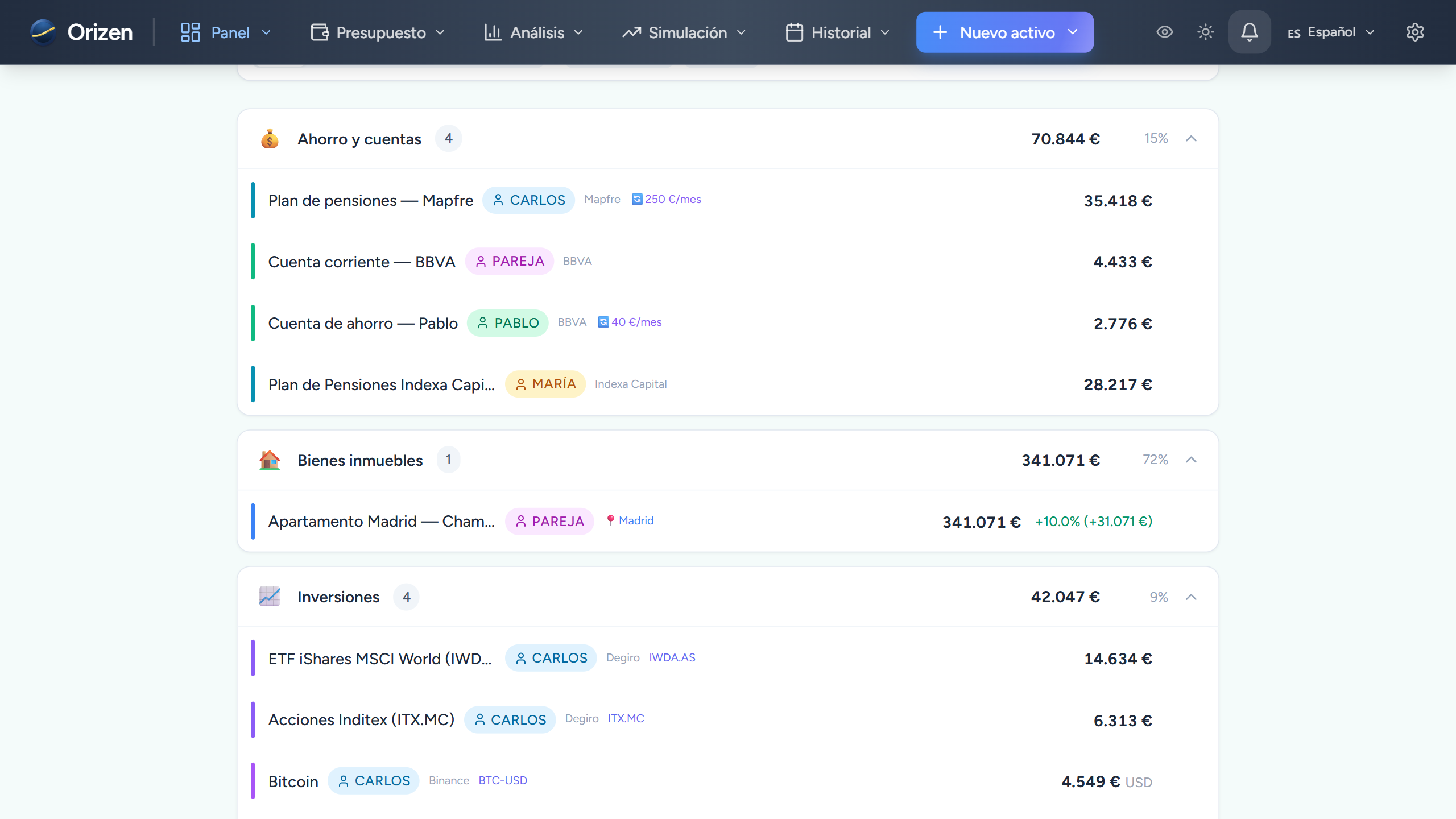Captura — Seguimiento completo del patrimonio