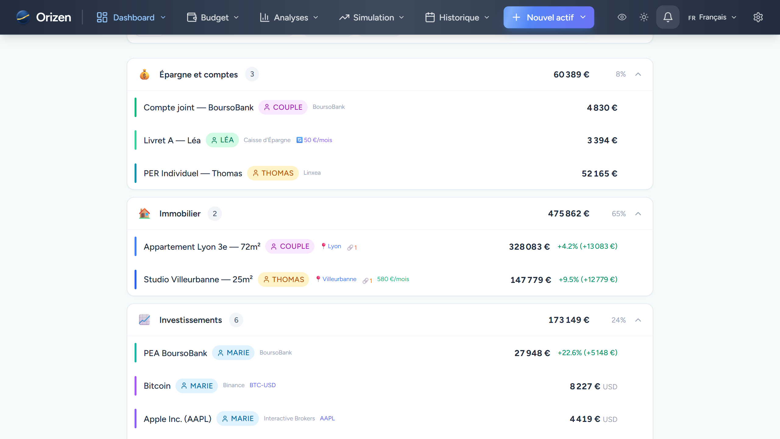 Capture — Suivi du patrimoine global