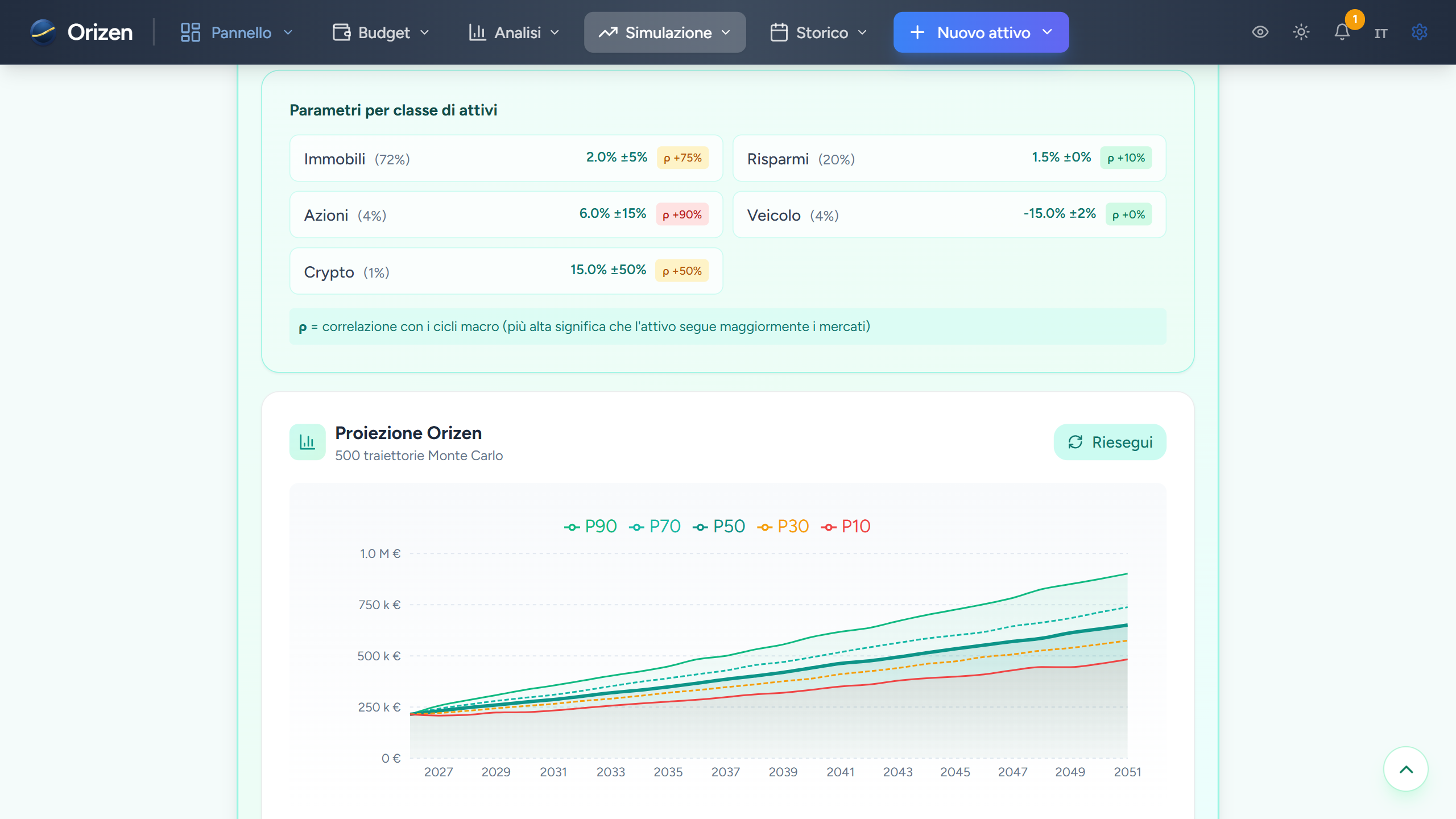 Screenshot — Simulazione patrimoniale