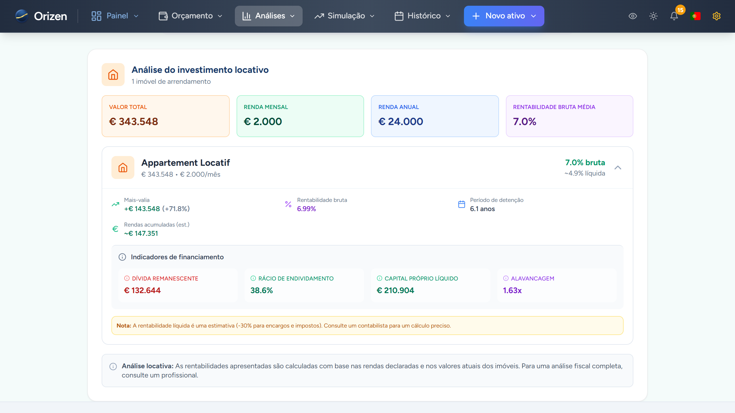 Captura de ecrã — Acompanhamento de arrendamento e SCPI