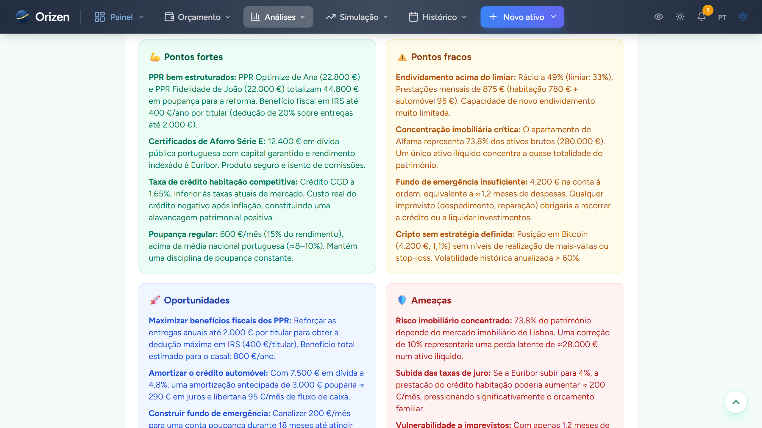 Captura de ecrã — Análise com IA